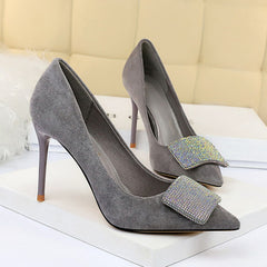 2019 Women 9.5cm High Heels Crystal Buckle Glitter Pumps Lady Wedding Green Yellow Blue Heels Female Scarpins Valentine Shoes