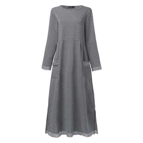 Fashion Women's Autumn Sundress ZANZEA 2019 Lace Patchwork Sweatshirts Dress Female Hoodies Plus Size Maxi Vestidos Pullover 5XL