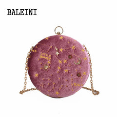 2020Starry sky Circular Fashion Suede Shoulder Bag Chain belt Women's Crossbody Messenger Bags Ladies Purse Female Round Handbag