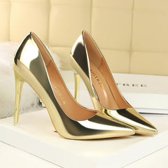 2019 Women shoes Sexy high heels party pumps Female Summer heels mirror face leather Silver Golden ladies shoe zapatillas mujer