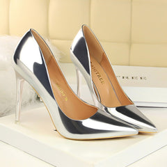 2019 Women shoes Sexy high heels party pumps Female Summer heels mirror face leather Silver Golden ladies shoe zapatillas mujer